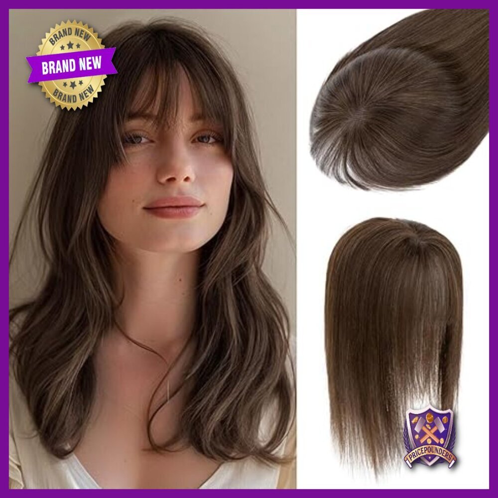 Human Hair Topper with Bangs 12 Inch Clip-In Hairpiece for Thinning Hair